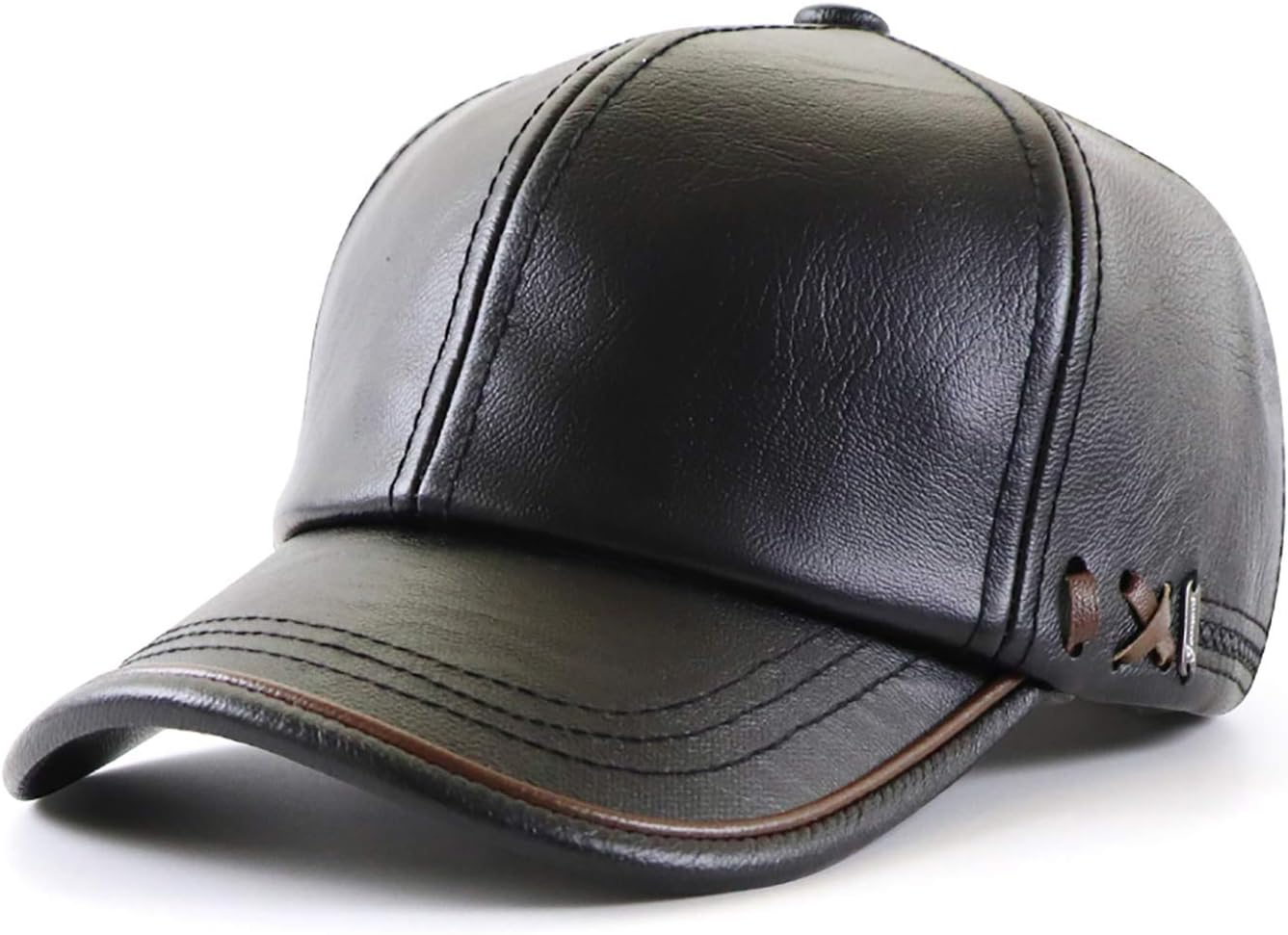 Men's Baseball Cap Leather PU Hat with Adjustable Strap
