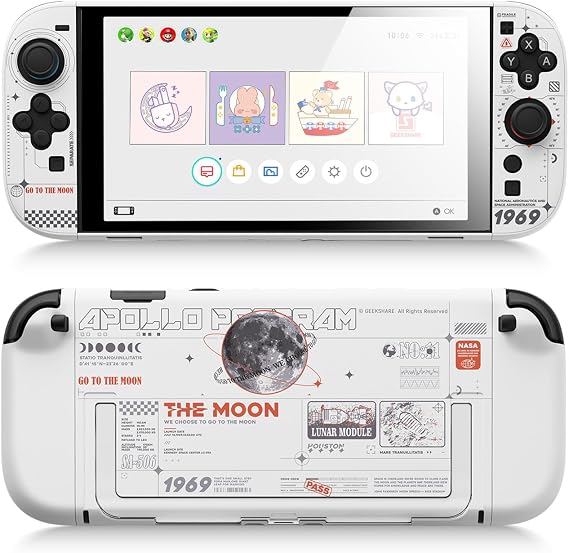 GeekShare Hard Case Compatible with Switch 2 (2025), Anti-Scratch Dockable Protective Cover Compatible with Switch 2 with Detachable JC handle, The Moon (White)