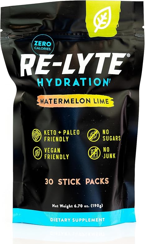 REDMOND Re-Lyte Electrolyte Drink Mix Watermelon Bag 30 x 6.3g Sachet - Electrolyte Powder Sugar-Free with Real Redmond Real Salt and Over 60 Important Minerals & Trace Elements
