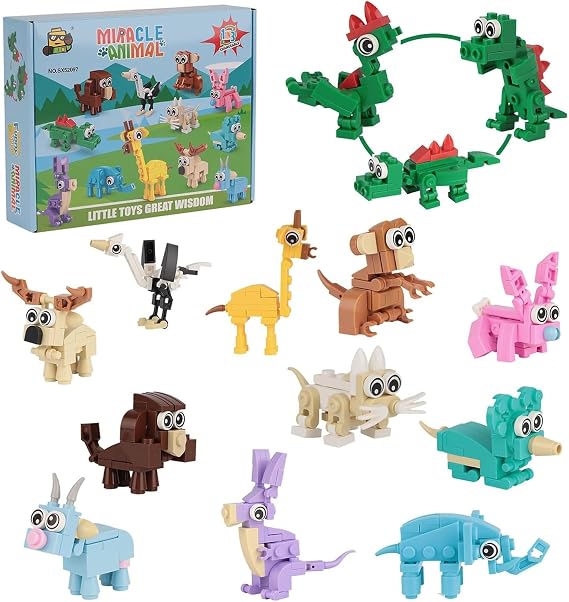 12 PCS Building Blocks Mini Animals Toys - Animals Building Block Set, Party Bag Fillers for Kids, Birthday Present Gifts, Pass The Parcel Prizes, Party Bag Filler