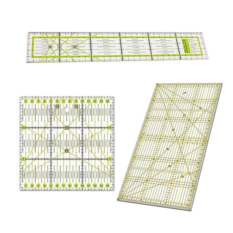 Patchwork Ruler Quilting Ruler 15 x 15 cm/15 x 30 cm/5 x 30 cm Transparent with cm Scale and Angle Functions 30/45/60 Degrees Ideal for Patchwork and Crafts Pack of 3