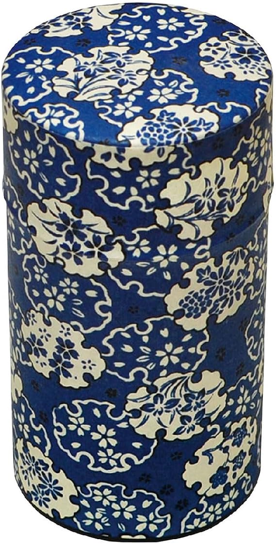 Japanese Pokkan Coffee Spice Tea Tin Canister Washi Paper Storage with Lid 7.05 oz Capacity (Hana Yukiwa)