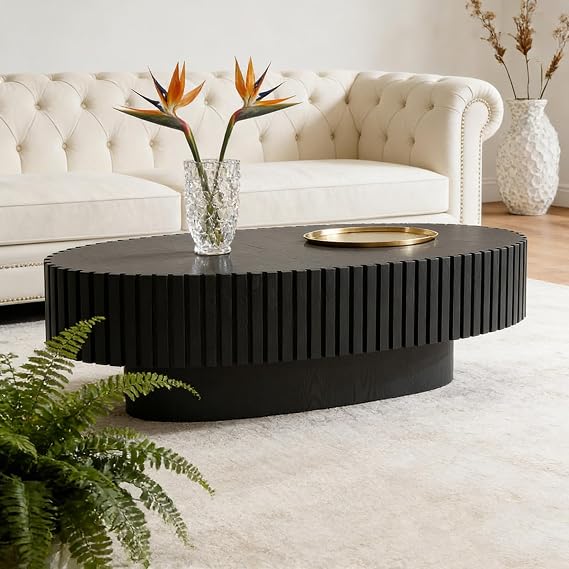 Black Rustic Drum Oval Coffee Table (P)