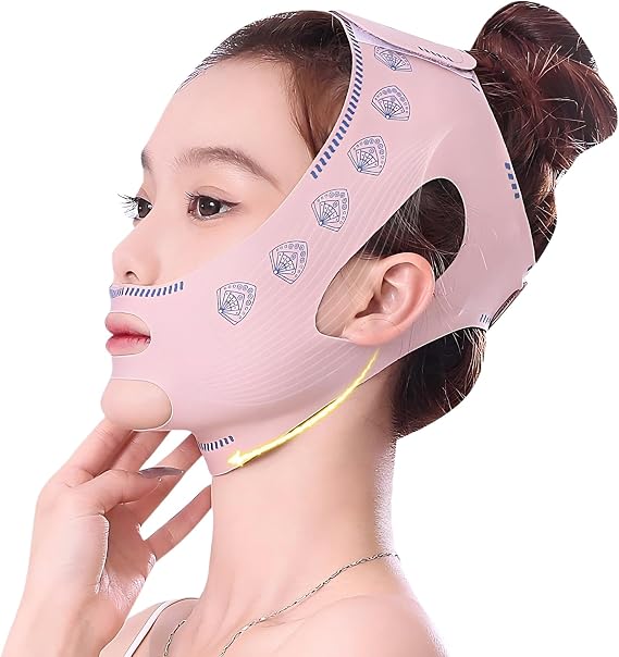 Reusable V-Line Face Lifting Mask Breathable Adjustable Chin Strap for Sleeping Comfortable Double Chin Reducer for Women Jawline Contouring Firming Slimming Band Pink Face Mask