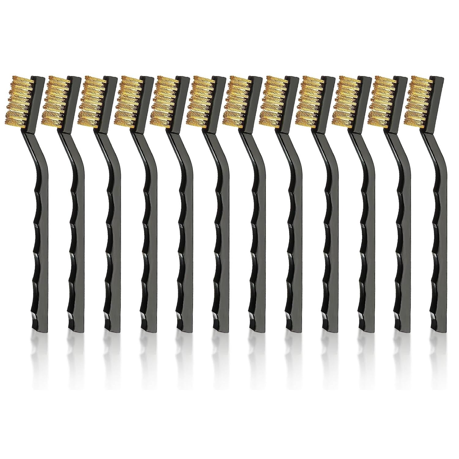 12Pcs Mini Wire Brush Set, Small Brass Wire Brush with Plastic Handles, Multipurpose Kitchen Cleaning Tools for Welding Slag, Metal Work Pieces, Greasy Dirt, Stain and Rust