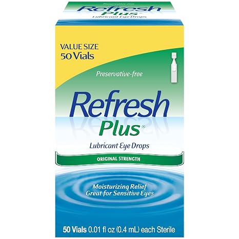 Refresh Plus Lubricant Eye Drops, 50 Single-Use Containers, 0.01 fl oz (0.4mL) each Sterile