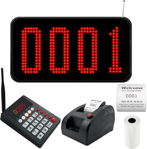 Take a Number System Queue Calling System 4桁のナンバリングディスプレイ キーボード チケット ディスペンサー プリンター サーマルレシートペーパーロール付き レストラン カフェ バンク用