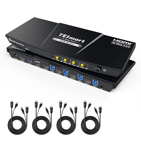TESmart USB 3.0 HDMI KVM Switch 1 Monitor 4 Computers 4K@60Hz