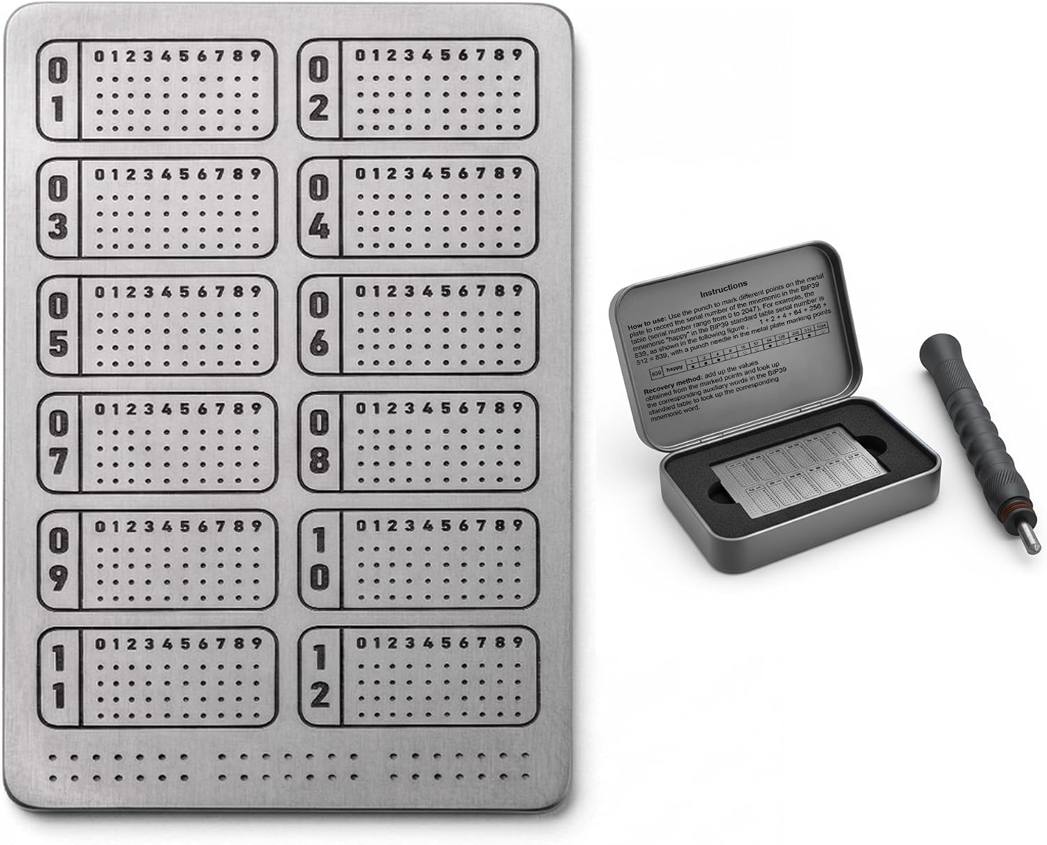 Titanium Alloy Crypto Seed Phrase Storage, Cold Storage Backup with Automatic Center Punch, Water, Fire and Corrosion Resistant BIP39 Bitcoin Metal Wallet for Crypto Asset Security