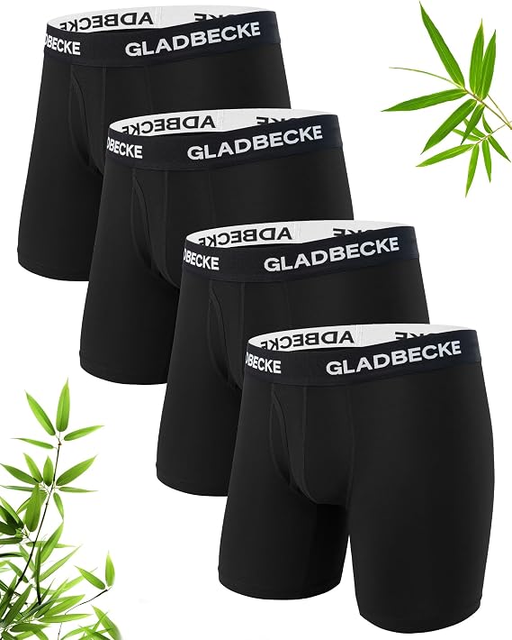 Bamboo Mens Boxers Anti Chafing Soft Comfortable Mens Underwear Boxer Shorts Moisture Wicking Boxers for Men with Longer Leg & No Itchy Labels Multipack of 4