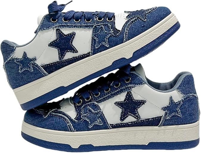 ​Women's Y2K Star Shoes，Chunky Platform Walking Sneakers for Casual Sports, Cute Lace-Up Comfort Design UK 4-6.5