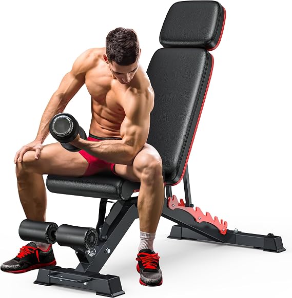 1200LBS Weight Bench Press, Heavy-duty Workout Bench for Home Gym, Extra Headrest, Adjustable Incline Decline strength Training Bench Press for Full Body Workout Extrem Stable