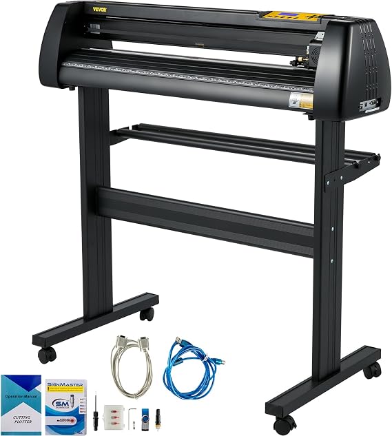 VEVOR 870 mm Vinyl Cutting Plotter 34 Inch 3 Blades Plotter Machine Vinyl Cutter Plotter Foil Printer Professional Plotter Cutting with Signmaster Software with Stand for Signs Paper Feed