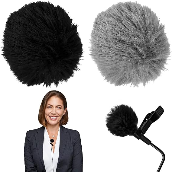 Pack of 2 Lavalier Microphone Wind Protection Fur Wind Protection for Microphone Microphone Furry Windscreen Mini Wind Filter Pop Filter 1 cm Outdoor Wind Protection Muff Pop Protection Grey + Black