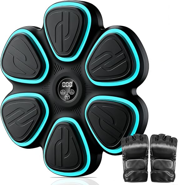 Music Boxing Machine, Smart Bluetooth Punching Machine with RGB Lights, 9 Modes & 9 Speeds, LED Counter, Large Striking Area, No Drill, Boxing Gloves Included for Adults Kids Home Gym