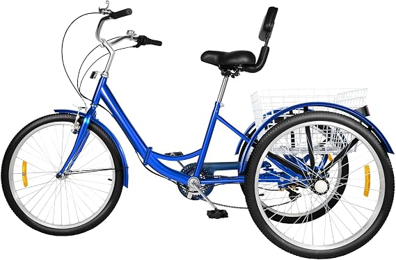 24 Inch Folding Adult Tricycle, 7 Speed 3 Wheel Trike with Basket, Carbon Steel Frame, Elderly Friendly, 120kg Load, for Shopping & Exercise