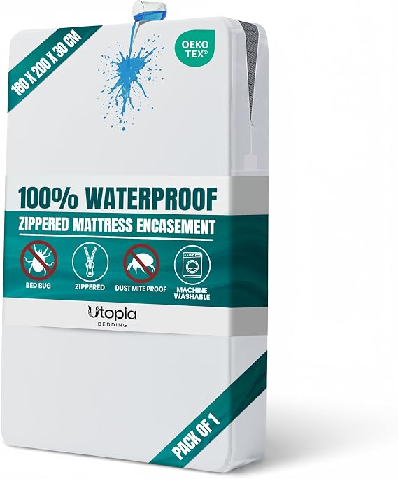 Waterproof Zippered Mattress Encasement, Super King Bed 180x200x30 cm