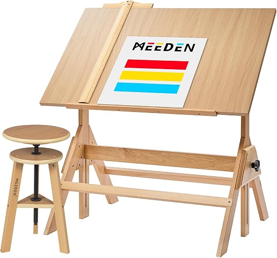 MEEDEN Wood Drafting Table & Stool: 35.5" x 23.5" Art Desk and Stool Set
