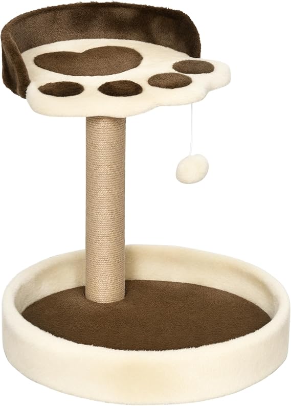 PawHut Tree Scratching Post for Cats 2 Beds Jute Post 44 cm Brown