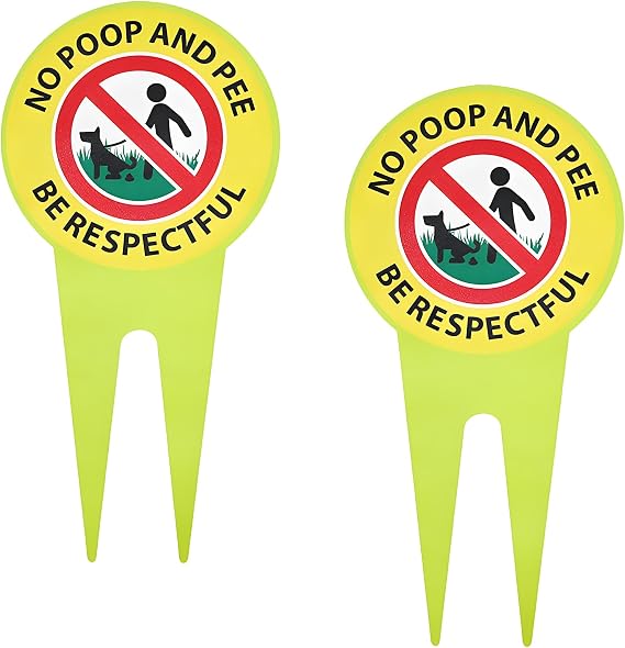 2 Pack Double Sided No Pooping Dog Sign for Yard, 13.7 x 8'' No Peeing Dog Sign With Stake, Aluminum Weatherproof Stop Dogs From Pooping or Peeing On Your Lawn, Be Respectful Signs for Outdoor Use