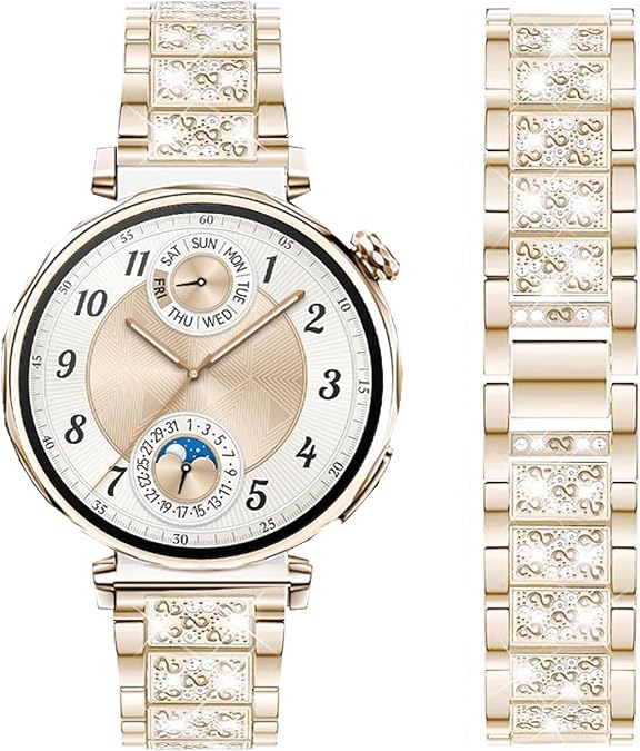 DEALELE Strap Compatible with Huawei Watch GT6 / GT5 / GT4 41mm / GT5 Pro 42mm / Fossil Women's Gen 6 / Gen 5E 42mm / Garmin Venu 3S, 18mm Bling Rhinestone Diamond Metal Bracelet for Women