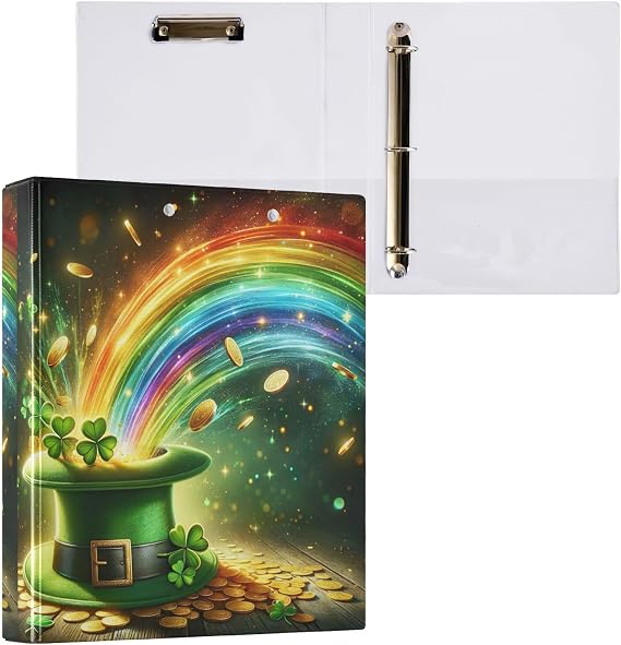 St. Patrick's Day Rainbow Coins 3 Ring Binder 1.5 Inch Binders for Teen Girls Binder with Pockets