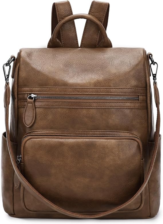 RAVUO Anti-theft Backpack,Fashion PU Leather Backpack for Women Ladies Rucksack Shoulder School Bag, M, Brown | Brown,Soft Faux Leather,Anti-theft Design with Main Compartment,Detachable Strap,3 Ways to Carry for Work,Travel,Shopping
