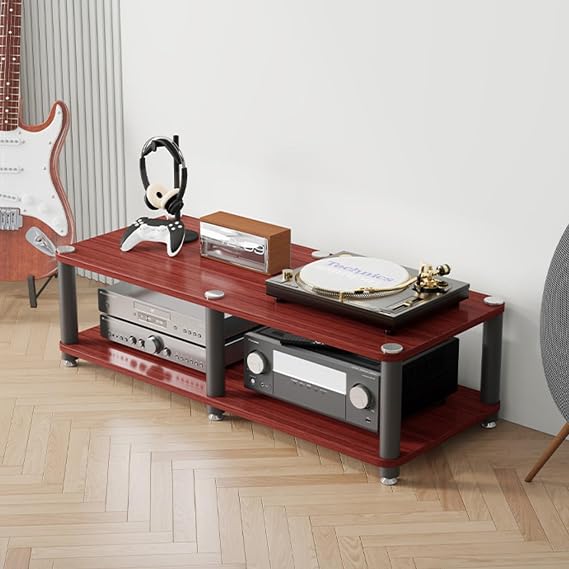 Audio Rack Tower, Audio-Video Shelving, Tall AV Equipment Stand with Large Storage Capacity, Open Frame Stereo Shelf for Amplifier, Receiver & Turntable(Red,2 Tier)