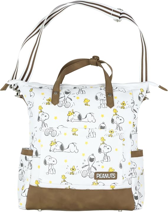 INTIMO Peanuts Convertible Totepack Snoopy and Woodstock Backpack with Carrying Handles and Shoulder Strap Faux Leather Bottom Bag