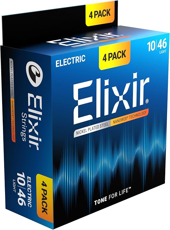 Elixir® Strings Electric Guitar Strings with NANOWEB® Technology, Light (.010-.046) - 4 Pack