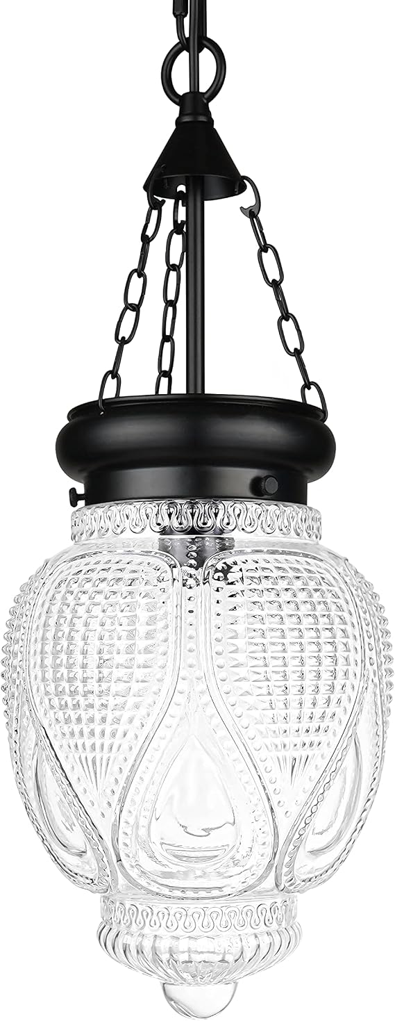 WIAONE DSMJFU Black Glass Pendant Light Kitchen Island Lighting Farmhouse Light Fixture for Dining Room, Entryway, Bathroom,Sink, Breakfast Nook