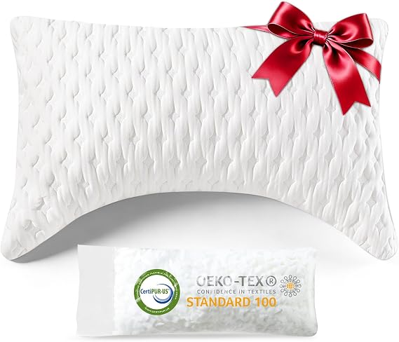 Side Sleeper Pillow for Neck & Shoulder Support, Shredded Memory Foam Pillow Adjustable Bed Pillows With Curved Contour Design, Comfort Support Cooling Pillow- Extra Fill Included, 71 * 47.5cm