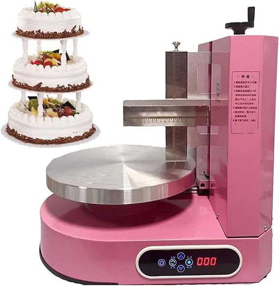 4-12 inch Automatic Cake Icing Machine, Birthday Cake Cream Smooth Coating Decoration Machine Cake Bread Cream Decoration Spreader Smoothing Machine,Pink