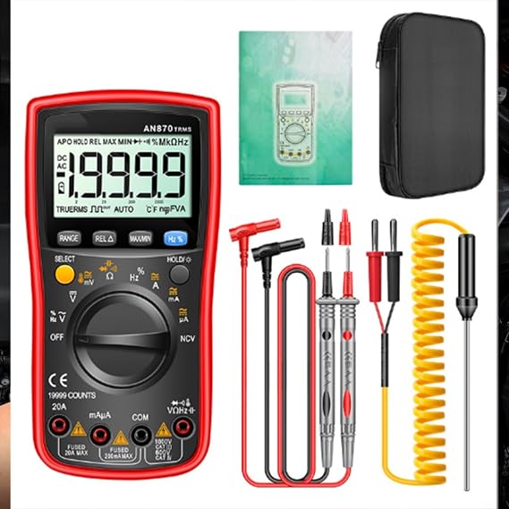 AN870 Digital Multimeter 19999 Counts with NCV Function Backlit Screen Overload Protection AC DC Current Hz Duty Cycle for Electrician Maintenance Workshop Use Green(Red)