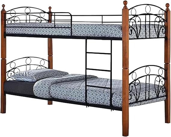 Single Over Single Bunk Bed, Kids Bunk Bed, Single Bunk Bed Frame with Ladder and Guard Rails, Heavy Duty Metal BunkBeds for Kids (Oak)