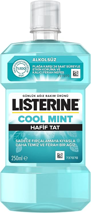 listerine, cool mint, günlük ağız bakım ürünü, hafif tat, sıfır alkol, nane aromalı, 250ml