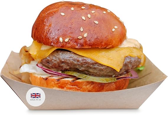 We Can Source It Ltd – 200 x Large Kraft Card Food Trays – Sturdy Grease Resistant Cardboard Serving Containers with Leak Protection – Takeaway, Street Food, Catering and Picnic Packaging