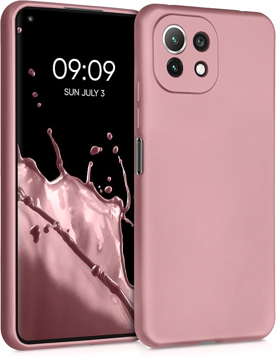 kwmobile Case for Xiaomi 11 Lite (5G) NE/Mi 11 Lite (5G) Case - Soft TPU Back Phone Cover - with Metallic Look - Metallic Rose Gold