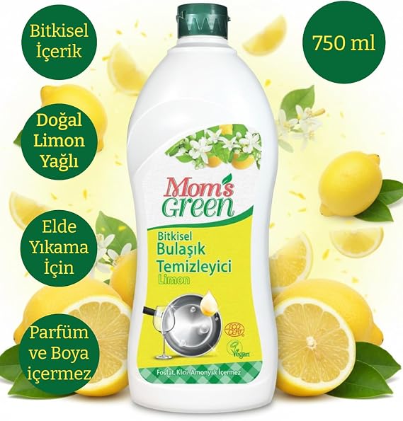 Mom's Green Bitkisel Elde Yıkama Bulaşık Deterjanı Limonlu 750 ml