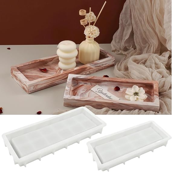 2 Pack Rectangular Tray Silicone Mold, Large Plate Resin Mold, DIY Plaster Cast Cement Concrete Rings Jewelry Storage Box Mold