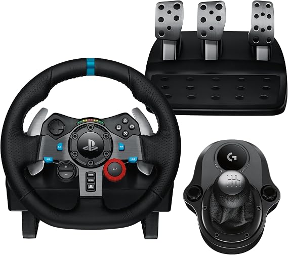 Logitech G G29 SE Driving Force Racing Wheel and Pedals, Force Feedback, Real Leather Driving Force Shifter - Sim Steering Wheel, Pedals, Gear stick for PS5, PS4 and PC, Mac - Black
