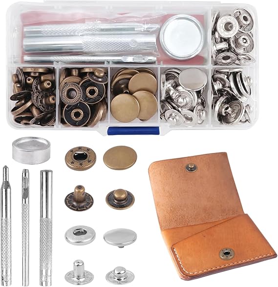 Press Studs Snap Fasteners 15mm x30 Sets - No Sew Popper Studs Kit for Leather, Clothing, Jackets, Bags, Durable