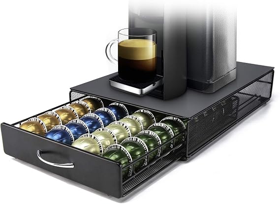 HiveNets Coffee Pod Drawer Fits Nespresso Vertuo Metal Organizer