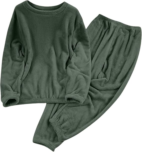 Womens Fluffy Pyjamas Set Fleece Soft Warm Pajamas Lounge Wear Set