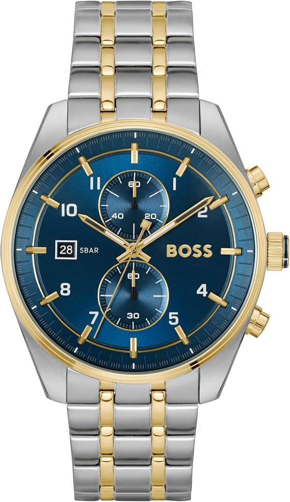 BOSS Chronograph Quartz Watch for Men SKYTRAVELLER Collection with Leather or Stainless Steel Strap