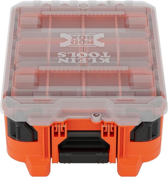 Klein Tools 54500MBX MODbox Tall Compartment Box, Half-Width Tool Organizer, Small Parts Tool Box with 10 Compartments, 4 Removable Bins, Stackable Module