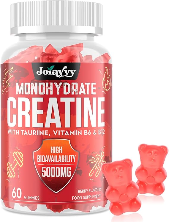 Creatine Monohydrate Gummies 5000mg Per Serving for Men & Women, Enhanced with Taurine & Vitamin B6, Berry Flavor (60 Count (Pack of 1))