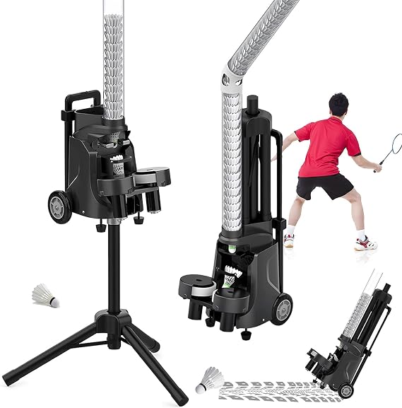 Automatic Badminton Pitching Machine Portable Shuttlecock Launcher Adjustable Angles for Exercise Training Gym Workout