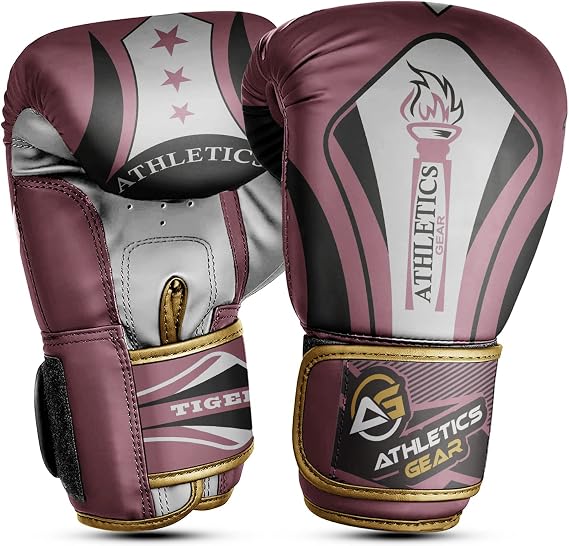 Boxing Gloves by Athletics Gear – 6oz to 16oz Maya Hide Leather Perfect Design and Fit with Fasten Closure System for MMA sparring, fighting, kickboxing, and punching