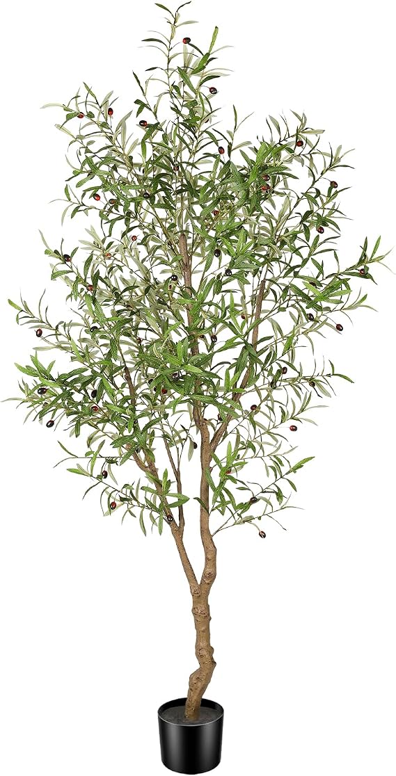 FEELEAD 7ft Faux Olive Tree - Fake Potted Olive Silk Tree with Planter